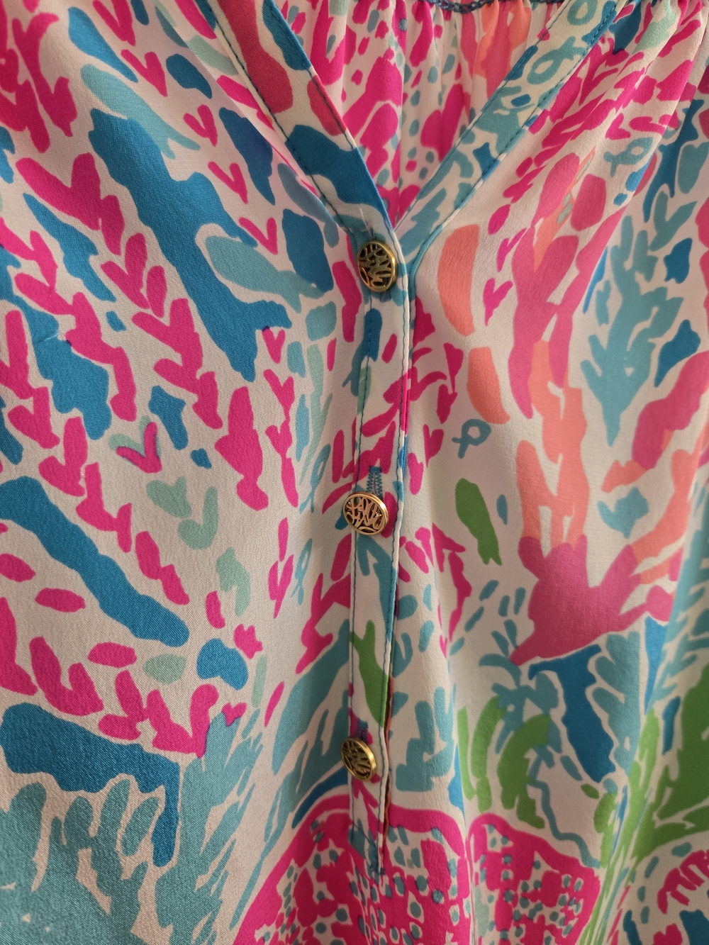 Lilly Pulitzer Elsa Silk Top Let's Cha Cha Pink Multi Coral-Print, Size L - Picture 5 of 15